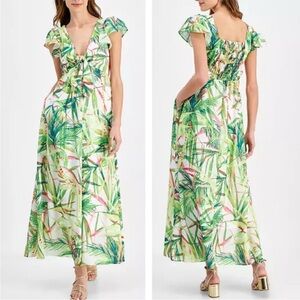 Taylor tropical Print Flutter-Sleeve Maxi Dress. Size 14